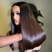 Peluca de Cabello Humano Liso Natural Marrón, Sin Pegamento, Super Double Drawn (SDD), Cabello Virgen Vietnamita, Peluca con Cierre de Encaje HD 2x6, Sin Enredos