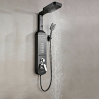 Vente flash - Panneau de douche multifonction noir de luxe avec écran LED intelligent, douche à effet pluie, robinet 5 fonctions