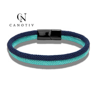 Bracelet à breloques coloré à double corde Bracelet de corde de survie nautique fermoir magnétique en acier inoxydable noir
