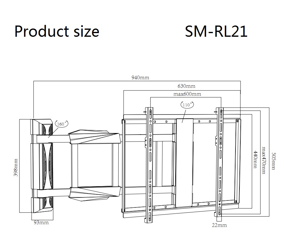 remote control 32-70inch 180 degree Electric swing arm Full motion motorized TV wall mount smart swivel arms TV wall bracket