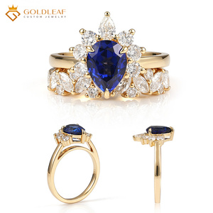 Goldleaf 14K /18K Solid Gold <b>Ring</b> Set, Lab‑Grown Pear‑Shaped Sapphire With <b>Diamonds</b>, For Wedding, Anniversary, Gift, Daily Wear - Product Image 2