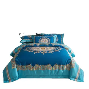 Set di biancheria da letto in cotone di lusso anni 100 stile barocco-F stampa digitale copripiumino con chiusura a cerniera Set di federe