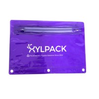 Pochette en plastique recyclable en PVC clair violet rouge bleu avec sac à stylo étanche à fermeture éclair pour une utilisation au bureau