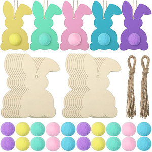 20 Piezas de Adornos de Madera con Forma de Conejo de Pascua, con Bola de Peluche Colorida, para Manualidades y Decoración - Product Image 6