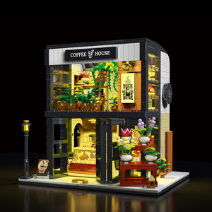Flower Language Coffee Shop <b>Building</b> <b>Block</b> Toy with Lights Plastic Ages 10+ Assembly Model 1454 Pieces - Product Image 2