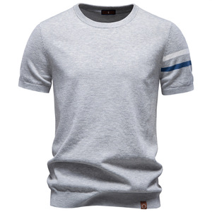 Camiseta de Verano para Hombre, de Alta Calidad, 100% Algodón, Tejido de Punto, Manga con Rayas en Contraste, Cómoda, Transpirable, <span class=keywords><strong>Ropa</strong></span> Casual - Product Image 3