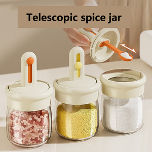 Jiuyi耐久性のあるガラス調味料ボトル引き込み式スプーン防湿キッチン食品保存容器塩 & スパイスジャー用 - Product Image 3