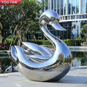 Statue d'animal de sculpture de cygne en acier inoxydable abstraite moderne d'extérieur