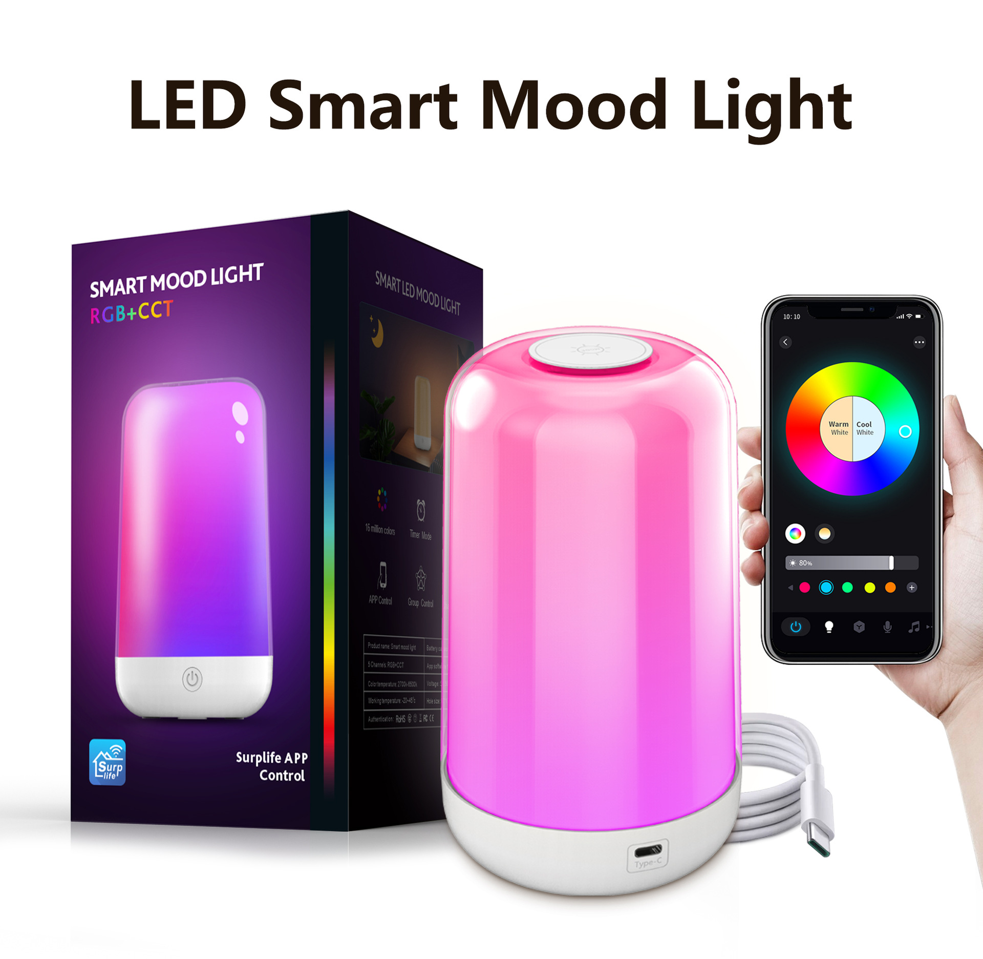 Led Smart Bedside Lamp 3600mah Battery