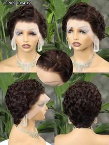 Pas cher Cheveux Courts Pixie Perruque Lace Frontal Perruque <span class=keywords><strong>Femme</strong></span> Noire Pixie Cut Cheveux Humains Bob 180% Densité Court Pixie Cut Perruque Bouclée - Product Image 5
