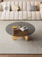 Table basse ronde en bois massif écologique moderne avec plateau en verre, design minimaliste non pliable, meubles de salon