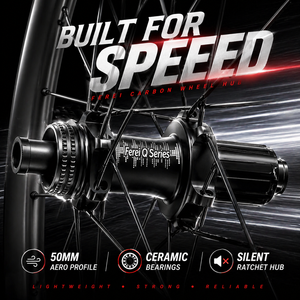 ชุดล้อคาร์บอนไฟเบอร์ 700C ปี 2026 ขนาด 50 มม. แบบแอโร ดิสก์เบรก รองรับยางแบบ Tubeless ความกว้างภายใน 25 มม. สำหรับจักรยานเสือหมอบ รุ่น Q SERIES ยี่ห้อ FEREI - Product Image 4