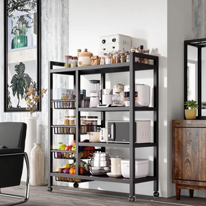 Étagère <span class=keywords><strong>de</strong></span> rangement <span class=keywords><strong>alimentaire</strong></span> multifonctionnelle et écologique en métal laqué, moderne, pour cuisine, avec roulettes mobiles - Product Image 1