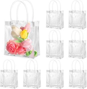 Sacs cadeaux réutilisables, petits sacs cadeaux en plastique réutilisables, sacs cadeaux transparents avec poignée pour cadeaux de fête, mariage, anniversaire - Product Image 1