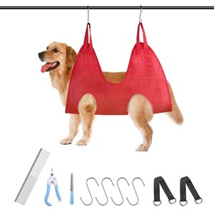 Pet Grooming Hammock For Dogs Small Medium Size Polyester Mesh Nail Trim Support Blue Gray Red - Product Image 2
