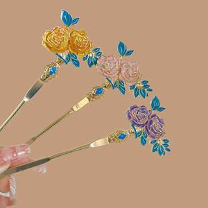 Palillos para el Cabello con Flores, Pasadores de Pelo con Esmalte de Peonía, Estilo Chino Antiguo, Palillo para el Cabello Delicado, Joyería Elegante de Alta Gama para Mujer - Product Image 3