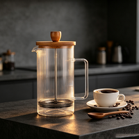 Cafetière à piston en verre borosilicate 350 ml avec poignée en bambou, filtre en acier inoxydable, style classique