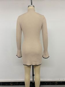 Abito Corto Elegante da Donna 2026, Collo Semi-Alto, <span class=keywords><strong>Maniche</strong></span> Lunghe a Campana, Dettagli a Contrasto, Aderente, per Feste e Club, Autunno Inverno - Product Image 6