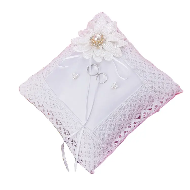 חתונת קישוטי מוצר של לבן טבעת כרית תחרה ופרחים נושא טבעת כרית