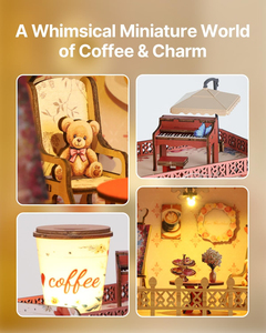 Romantic Coffee Shop Book Nook Kit 3D Wooden Puzzle with <b>LED</b> Light DIY Miniature Bookend for Home Decor & Gifts - Product Image 3