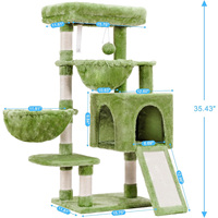 Grande tour d'arbre à chat verte Maison de chat confortable avec lit rembourré Condo Hamacs Poteaux à gratter en sisal Style classique mignon moderne