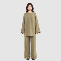 Ensemble coordonné en lin pour femmes musulmanes, mode modeste, avec logo personnalisé OEM, coupe ample, tunique à manches cloche et pantalon large
