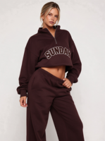 Pull à col zippé Drive Boxy pour femme, couleur chocolat, taille L, en molleton de coton 400 g/m², coupe oversize, chaud, idéal pour l'hiver