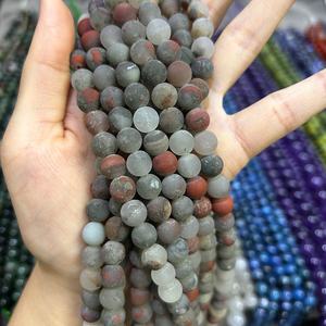 Cuentas de piedras preciosas sueltas de piedra de <span class=keywords><strong>sangre</strong></span> africana esmerilada mate redonda Natural al por mayor para fabricación de joyería DIY pulsera collar - Product Image 2