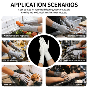 Gants jetables en nitrile bicolores noir et <span class=keywords><strong>blanc</strong></span> à manchette longue de 12 pouces, de qualité alimentaire, pour le nettoyage des toilettes, la vaisselle et l'usage domestique - Product Image 5