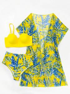 STOCK Maillot de bain Push up à armatures 5 couleurs Maillot de bain taille haute Bikini 3 pièces Kimono de plage - Product Image 4