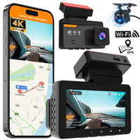 Caméra de tableau de bord 4K à double objectif, enregistreur vidéo avant/arrière pour voiture, GPS WiFi, écran IPS 3'', boîte noire de voiture, vision nocturne, enregistrement en boucle, capteur G