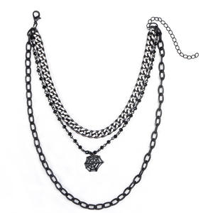 Collar de Cadena Metálica Negra Multicapa con Colgante de Telaraña, Accesorio de Moda para Fiesta de Halloween, Diseño Geométrico de Aleación de Zinc - Product Image 5
