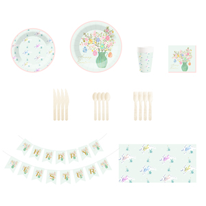 DAMAI New Customized Spring Flower Theme Disposable <b>Paper</b> Plate Napkin <b>Paper</b> <b>Tablecloth</b> with Floral Tableware Set for Birthday - Product Image 5