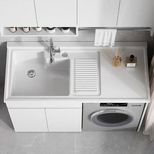 Mobile Lavanderia Smart per Balcone <span class=keywords><strong>con</strong></span> Lavatrice Integrata Armadio su Misura e Lavabo per Bagno - Product Image 3