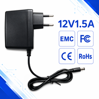 Adaptateur secteur mural AC/DC 12V 1.5A 18W stabilisé à 6 protections CE FCC RoHS pour caméra CCTV, bande LED et routeur