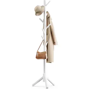 Adjustable Coat Rack Sturdy Wooden Coat Rack Stand Coat Tree Free Standing Tree Hanger With 4/8 Hooks For Entryway