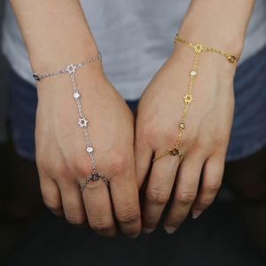 กรอบชุบทองรอบ CZ ดาวเสน่ห์ผู้หญิงสร้อยข้อมือโซ่มือ - Product Image 5