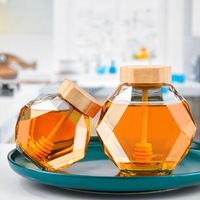 Pot à miel en verre transparent de 220ml 380ml avec couvercle en bois et couvercle en liège pour la cuisine à domicile