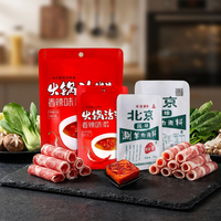 Sachet refermable personnalisé rouge et blanc imprimé avec trou de suspension, emballage alimentaire pour assaisonnement de fondue chinoise et sauce à l'agneau