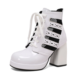 Sandales à talons aiguilles à lacets - Chaussures pour femmes, été, respirantes, en maille, bottines à lacets, plateforme en cuir verni, chaussures en cuir à lacets - Product Image 5