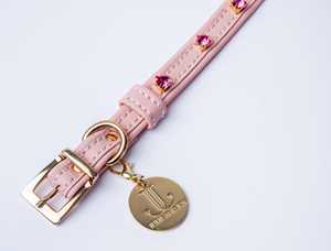 Cadeau parfait rose ITALIEN pour les propriétaires de chiens-Collier en cuir véritable et cristaux de coeurs finition dorée - Product Image 4