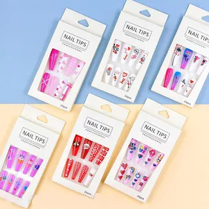 24 Piece Boxed Valentine'S Day Cute Long Fake Gel Nails 2022 Press On Nails Acrylic False Nail