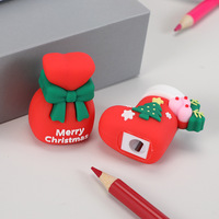 Taille-crayon en PVC souple pour enfants, forme mini mignonne en époxy, marque YJ, Noël, nouveau, Père Noël, chaussette, chapeau, arbre, boîte cadeau