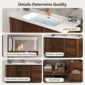 ตู้ห้องน้ำแบบอ่างล้างหน้าเดี่ยว/คู่ ขนาด 36-92 นิ้ว, ตู้ห้องน้ำติดผนังสไตล์โมเดิร์นมินิมอลพร้อมกระจกเก็บของและกระจกอัจฉริยะ - Product Image 5