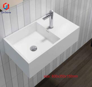 GM-2033 hiện đại đá cẩm thạch rắn bề mặt phòng tắm lưu vực mới hình chữ nhật Countertop với hình bầu dục nghệ thuật dễ dàng làm sạch đánh bóng nhân tạo bồn rửa - Product Image 2