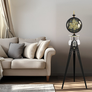 Standing <b>Clock</b> Tripod Design Antique Style Silent <b>Mechanism</b> Floor <b>Clock</b> Circular Shape Solid Wood Finish Living Room Decor - Product Image 2