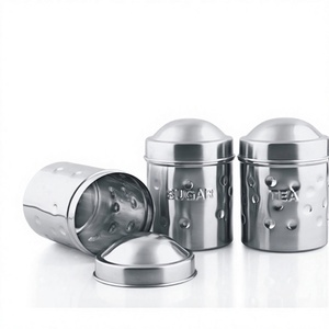 Kitchen <b>Canister</b> <b>Set</b> Tea Coffee Sugar Stainless Steel Storage <b>Canister</b> <b>Set</b> Bullet Shape <b>Canister</b> With Dot Design - Product Image 1