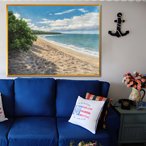 Arte Original Pintado a Mano en <span class=keywords><strong>Acuarela</strong></span> sobre Lienzo, Arte Moderno de <span class=keywords><strong>Paisaje</strong></span> Marino, Estilo de <span class=keywords><strong>Playa</strong></span> y Océano, Arte de Pared con Marco de Madera Personalizado - Product Image 2