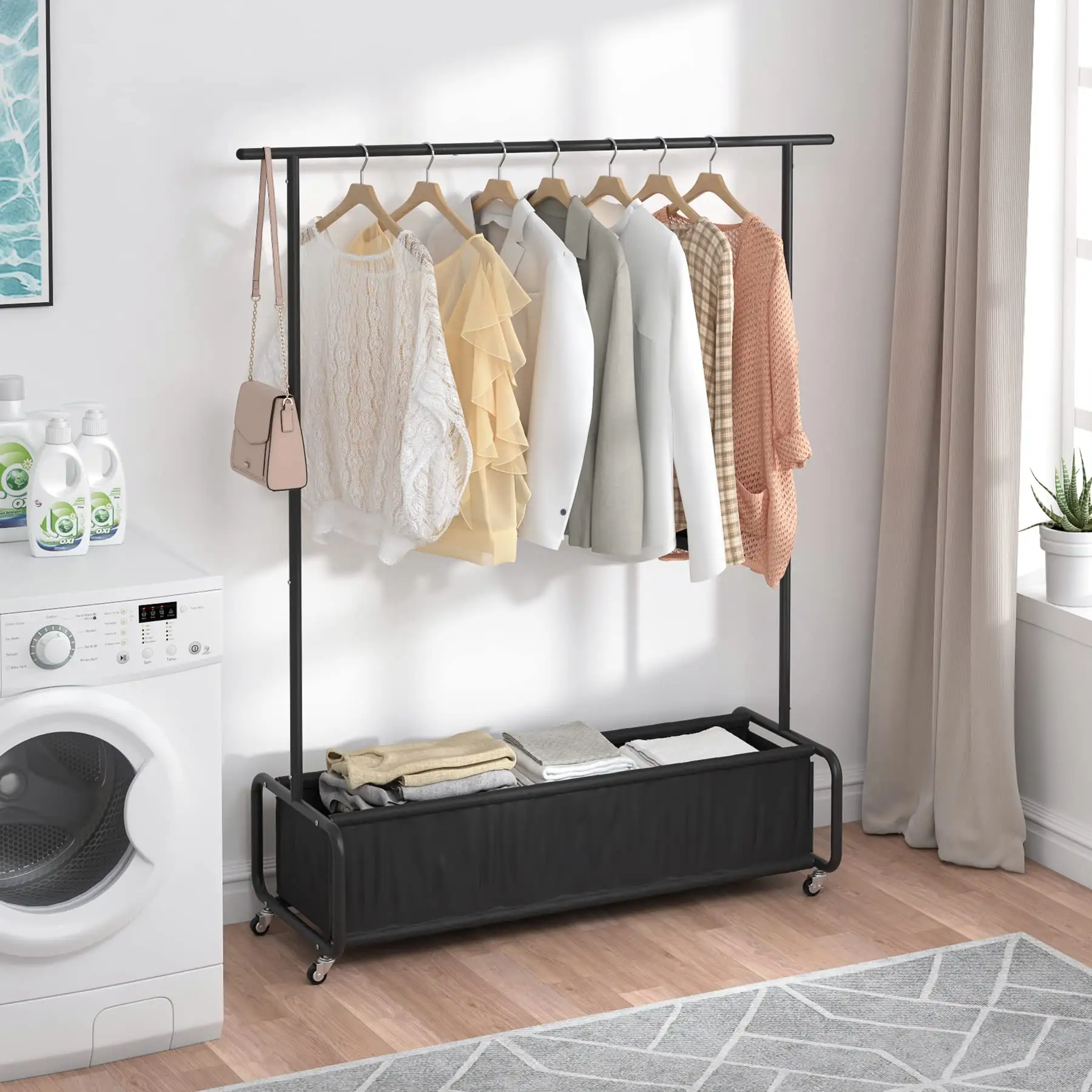Waschküche Schlafzimmer Rolling Clothes Aufbewahrung wagen 2-in-1 Freistehende Kleidungs stücke Kleider ständer