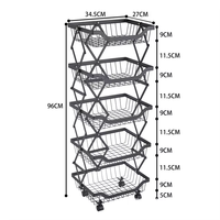 Chariot de rangement de cuisine pliable de haute qualité avec revêtement en poudre - Chariot mobile en métal noir avec roues pour fruits et légumes